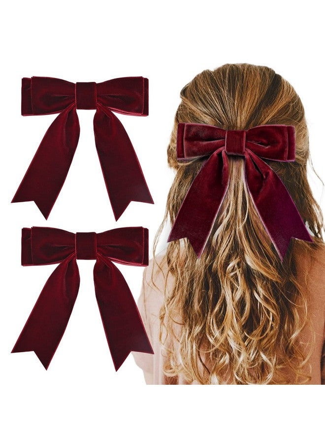 Aileam 2Pcs 5" Velvet Red Wine Hair Bows Girls Hair Clips Ponytail Holder Accessories For Women Girls Toddlers - Image 1