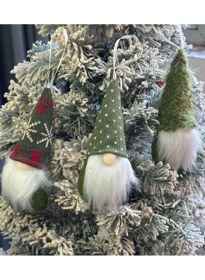 3 Pcs Faceless Gnome Decorations Faceless Plush Doll Pendant Hand Knitted Plush Elf Doll Table Home Decor Christmas (Green) - Image 1