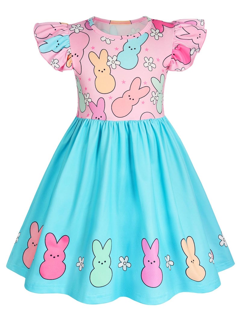 WonderBabe Toddler Girl Easter Outfit Flutter Sleeve Bunny Dress Princess Party Dress Summer Clothes School Outfit Size 7-8 Years - Image 1