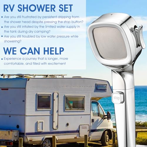 YASINU RV Shower Head with Hose and On Off Switch, High Pressure Camper/RV Shower Head Replacement, 4 Setting, 60 inch Hose, Water-Saving, Chrome - Image 2