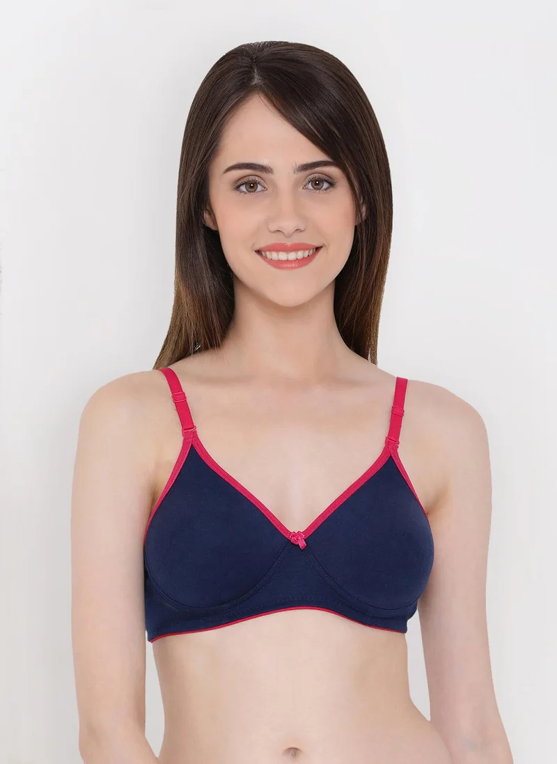 Clovia Clovia Lightly Padded Non-Wired Demi Cup Multiway T-shirt Bra in Navy - Cotton Rich