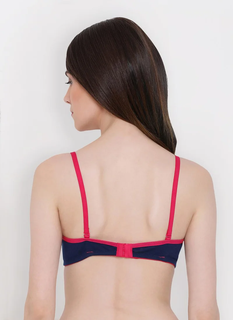 Clovia Blue Clovia Lightly Padded Non-Wired Demi Cup Multiway T-shirt Bra in Navy - Cotton Rich for Women | Best Price UAE