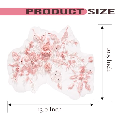 Silvora Colorful Flower Fabric Beaded Lace Applique,3D Embroidered Flower Fabric Patch for Bridal Dress, Handmade Sewing Tool for Wedding DIY Crafts(Pink) - Image 2