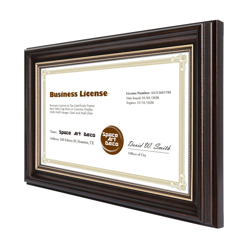 Space Art Deco  5.5x8.5 Business License Frame for 5.5x8.5 Certificate Tempered Glass Wall Hangers or Easel Stand Display (Brown  1-Pack) - Image 2