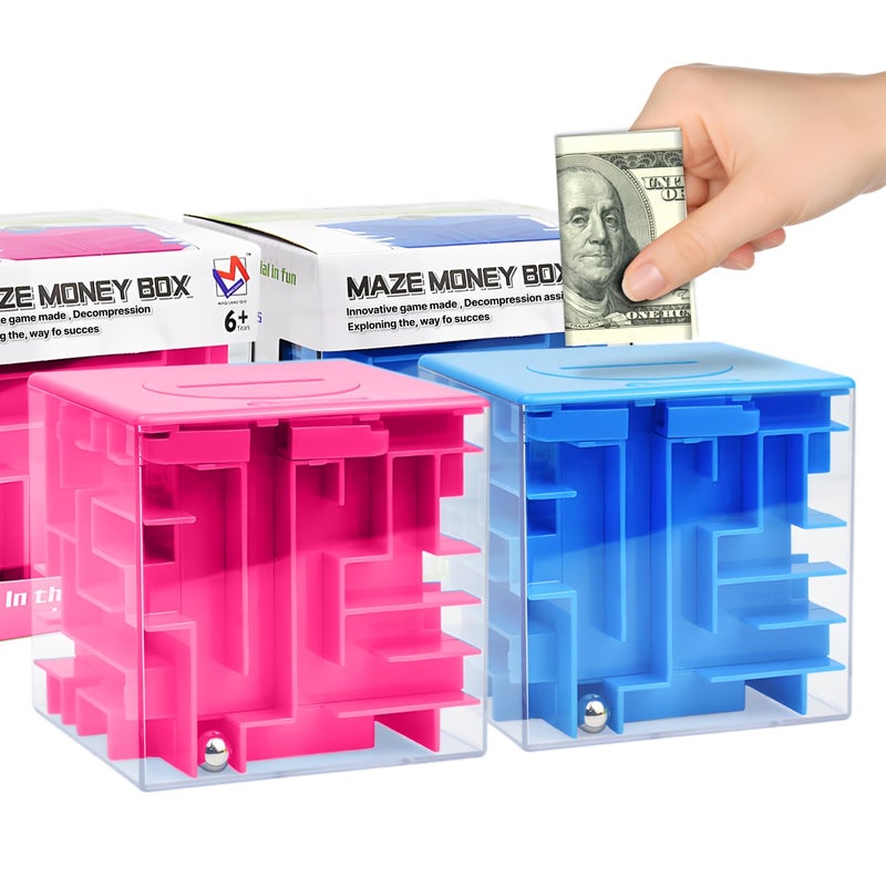 Boxveria 2 Packs Money Maze Puzzle Boxes Blue Pink Money Gift Boxes for Cash Pop Up Money Puzzle Box for Cash Gift Kids Adults - Image 3