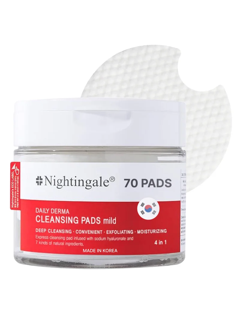 nightingale Korean Derma Cleansing Pads 70 Pcs - Hydrating Makeup Remover with Hyaluronic Acidith Hyaluronic Acid