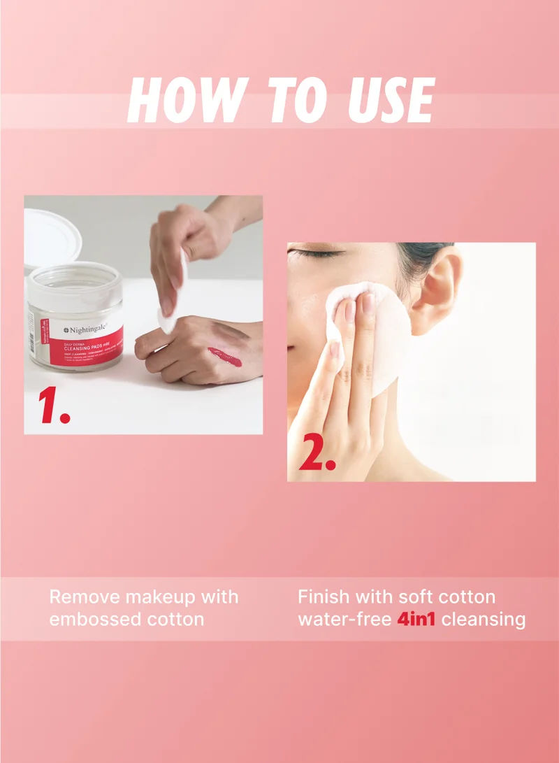 nightingale Korean Derma Cleansing Pads 70 Pcs - Hydrating Makeup Remover with Hyaluronic Acidith Hyaluronic Acid