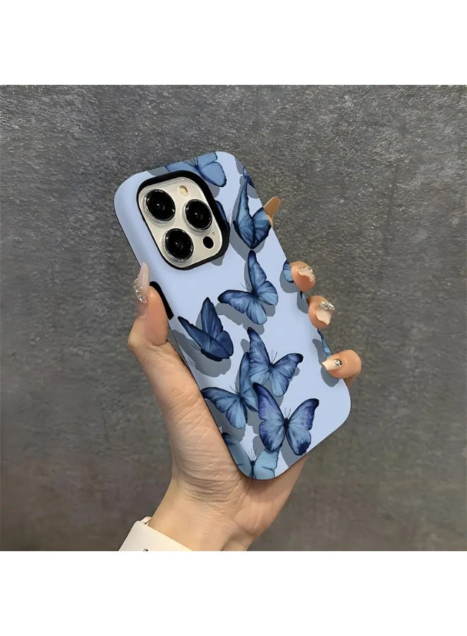 Temu Colorful Aesthetic Art Design Phone Case with Elegant Blue Butterfly Pattern, Shockproof and Drop Resistant, Strong Material, Compatible with iPhone 13 Pro - Image 1