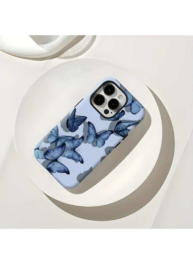 Temu Colorful Aesthetic Art Design Phone Case with Elegant Blue Butterfly Pattern, Shockproof and Drop Resistant, Strong Material, Compatible with iPhone 13 Pro - Image 2