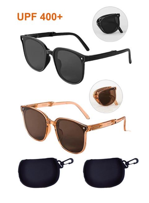 2pcs Kids Portable Polarized Sunglasses UV400+ Protection For Children Kids With Storage Case Glasses Foldable Glasses For Boys Girls Ultra-light Frame Eyewear Age 3-12