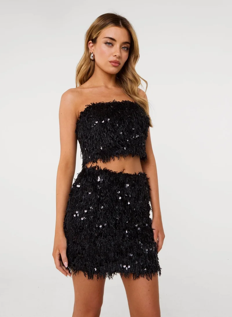 Pink Vanilla Feather Sequin Bandeau Top