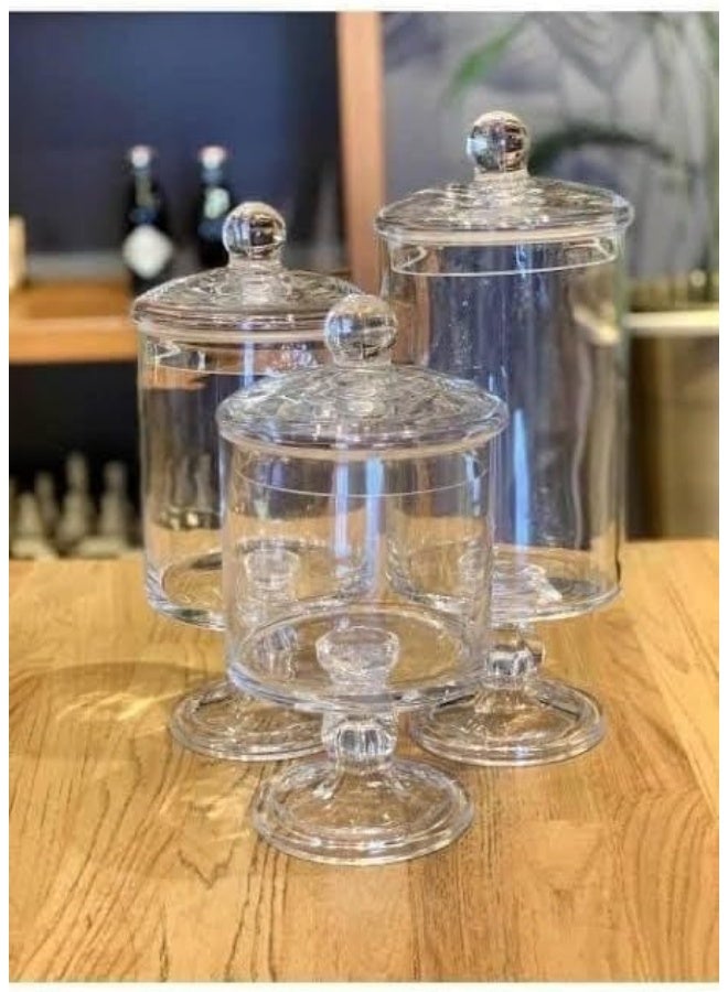Glass Apothecary Jars Set, Decorative Storage Containers with Lids, 3 Pieces - Image 1