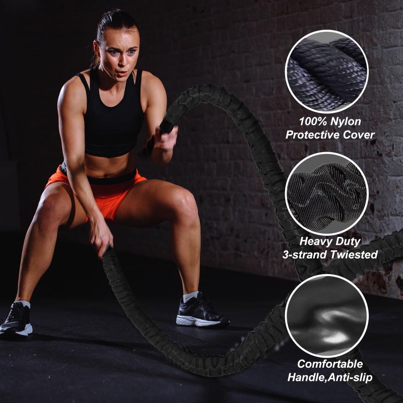 Brobantle Battle Rope 30FT Battle Rope for Exercise Workout Rope Exercise Rope Battle Ropes for Home Gym Heavy Ropes for Exercise Training Ropes for Working Out Weighted Workout Rope (1.5 Inch 30 FT) - Image 4