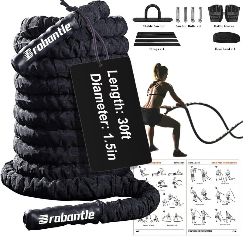Brobantle Battle Rope 30FT Battle Rope for Exercise Workout Rope Exercise Rope Battle Ropes for Home Gym Heavy Ropes for Exercise Training Ropes for Working Out Weighted Workout Rope (1.5 Inch 30 FT) - Image 1