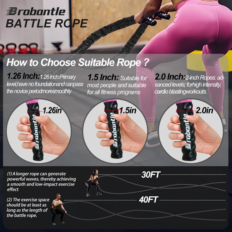 Brobantle Battle Rope 30FT Battle Rope for Exercise Workout Rope Exercise Rope Battle Ropes for Home Gym Heavy Ropes for Exercise Training Ropes for Working Out Weighted Workout Rope (1.5 Inch 30 FT) - Image 3