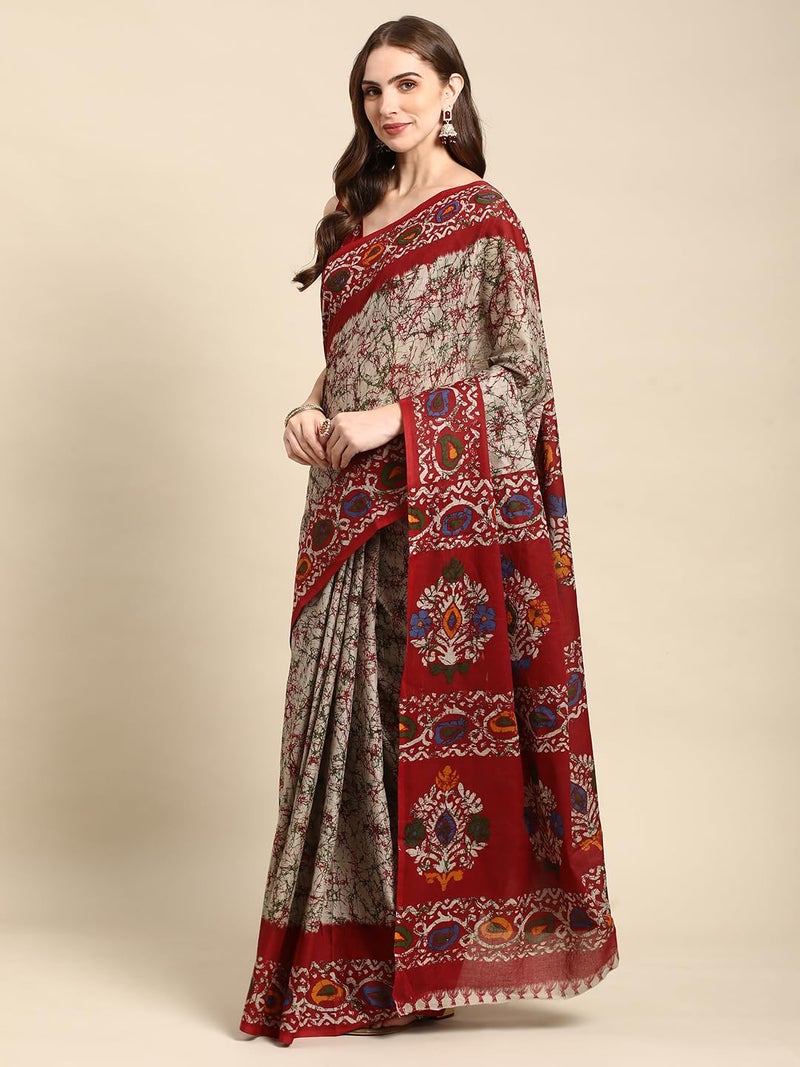 RATAN Pure Cotton Printed Mulmul Saree for Women with Blouse Piece (GDBT-BP-1046-RED_Red) - Image 4