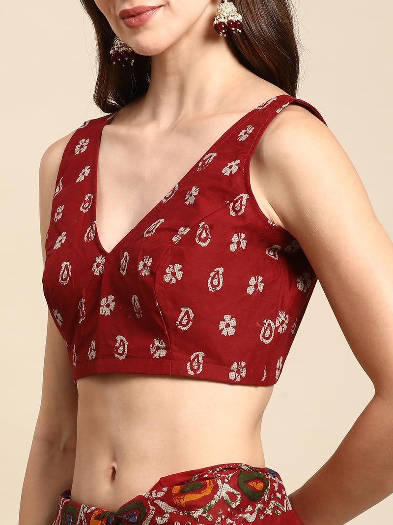 RATAN Pure Cotton Printed Mulmul Saree for Women with Blouse Piece (GDBT-BP-1046-RED_Red) - Image 5