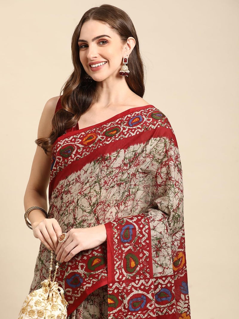 RATAN Pure Cotton Printed Mulmul Saree for Women with Blouse Piece (GDBT-BP-1046-RED_Red) - Image 3