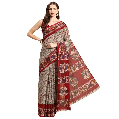 RATAN Pure Cotton Printed Mulmul Saree for Women with Blouse Piece (GDBT-BP-1046-RED_Red) - Image 1