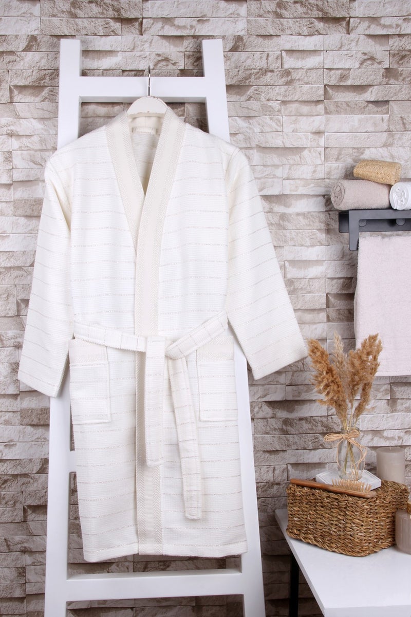 Baveno 100% Cotton Cream Glitter Detailed Kimono Dressing Gown - Image 1