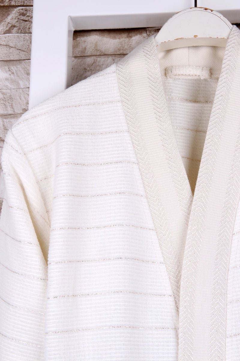 Baveno 100% Cotton Cream Glitter Detailed Kimono Dressing Gown - Image 2