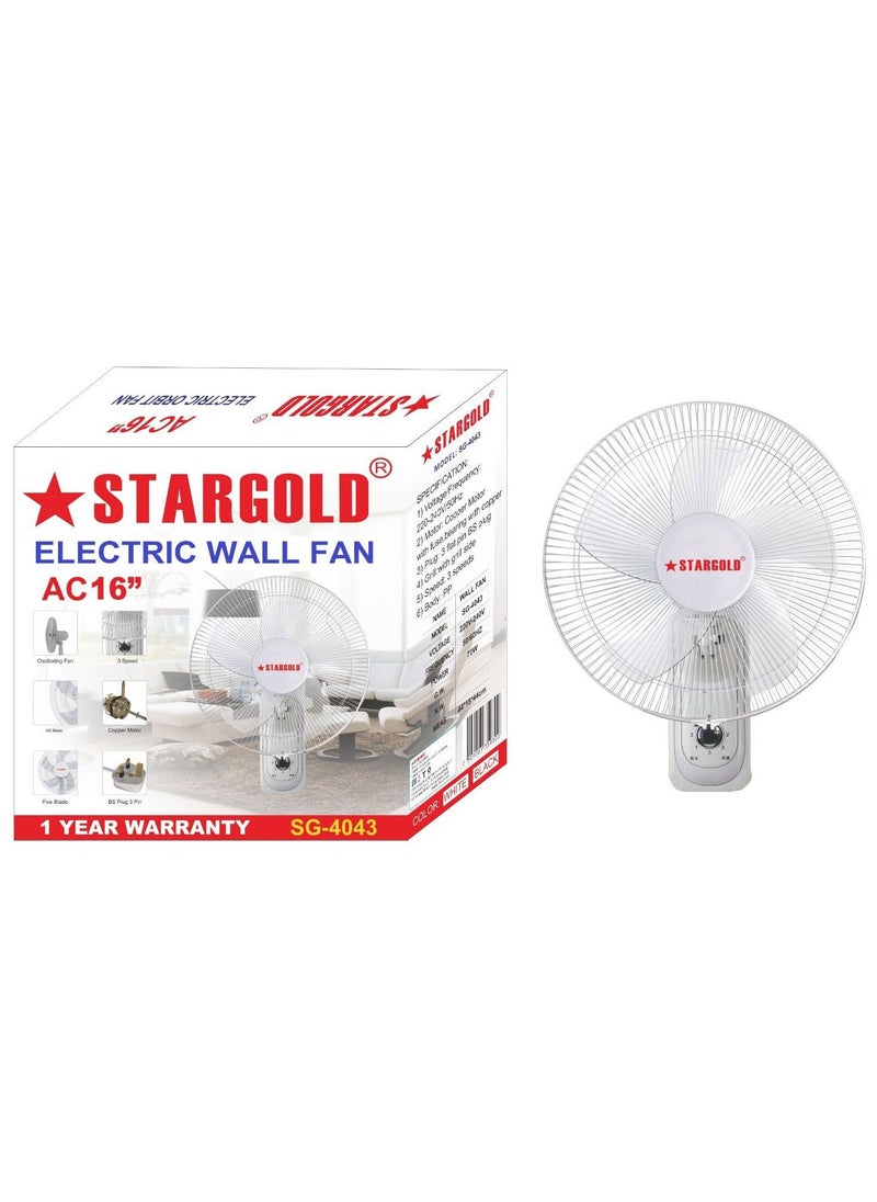 Stargold Electric Wall Fan AC 16 inches SG-4043  - Image 1