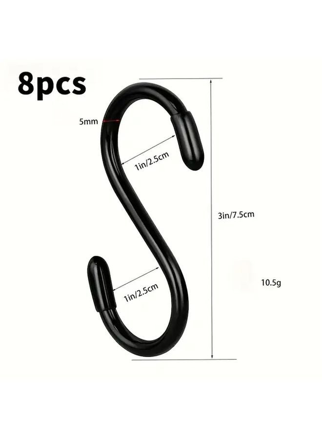 8pcs 3 Inches Black S Hooks Heavy Duty Metal Garage Hooks for Hanging Plants Clothes - Image 1