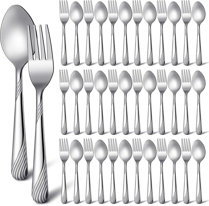 Minatee 50 Pcs Forks and Spoons Silverware Set Stainless Steel Flatware Cutlery Set Heavy Duty Metal Spoons and Forks for Kitchen Utensil Dinner Restaurant Home, Mirror Polished, Dishwasher Safe(Stripe) - Image 1