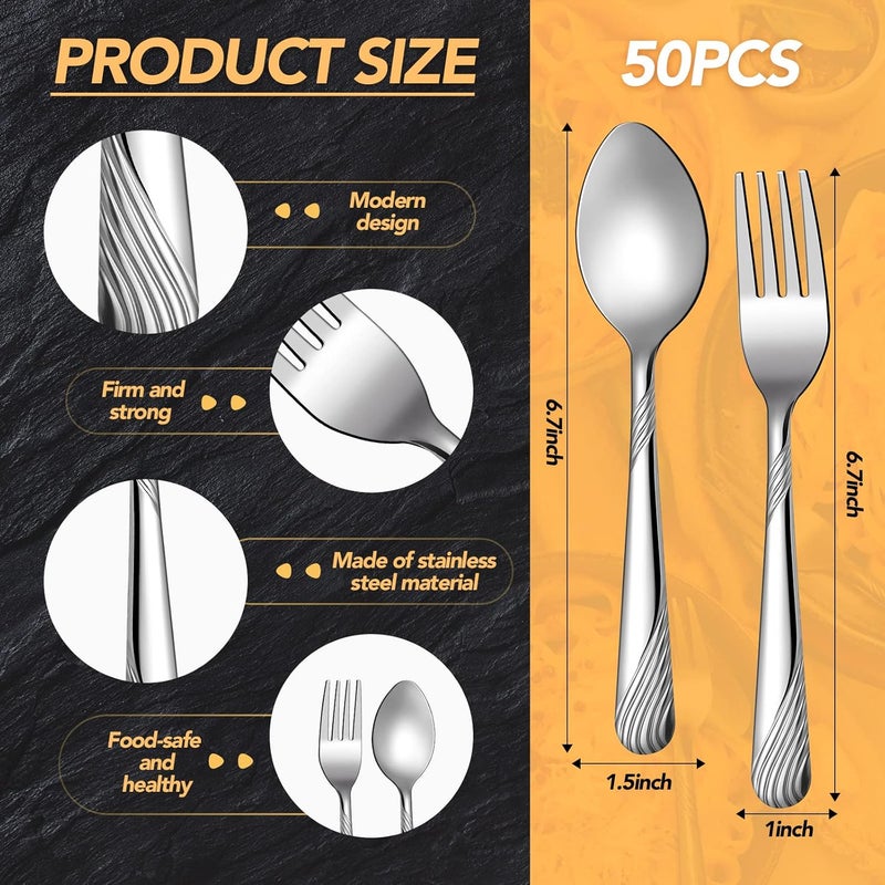 Minatee 50 Pcs Forks and Spoons Silverware Set Stainless Steel Flatware Cutlery Set Heavy Duty Metal Spoons and Forks for Kitchen Utensil Dinner Restaurant Home, Mirror Polished, Dishwasher Safe(Stripe) - Image 2