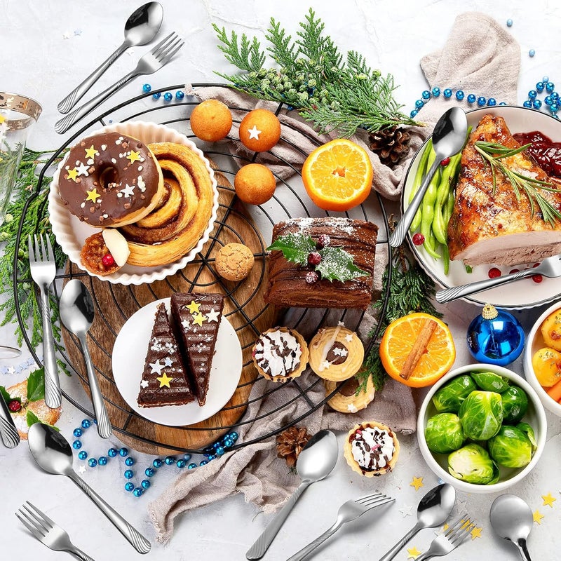 Minatee 50 Pcs Forks and Spoons Silverware Set Stainless Steel Flatware Cutlery Set Heavy Duty Metal Spoons and Forks for Kitchen Utensil Dinner Restaurant Home, Mirror Polished, Dishwasher Safe(Stripe) - Image 5