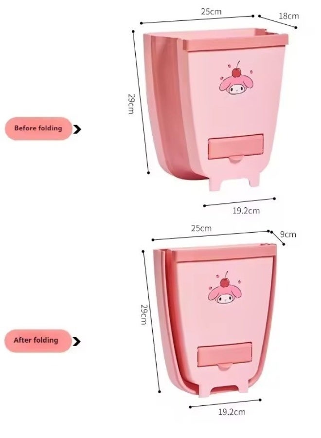 Foldable hanging kitchen trash can – High-quality ABS and silicone waste bin, easy to use, space-saving, multi-purpose for kitchen, bathroom, garage, or any household space - Pink - Image 4