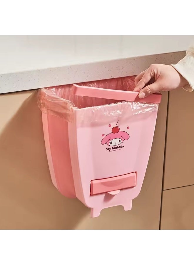 Foldable hanging kitchen trash can – High-quality ABS and silicone waste bin, easy to use, space-saving, multi-purpose for kitchen, bathroom, garage, or any household space - Pink - Image 1