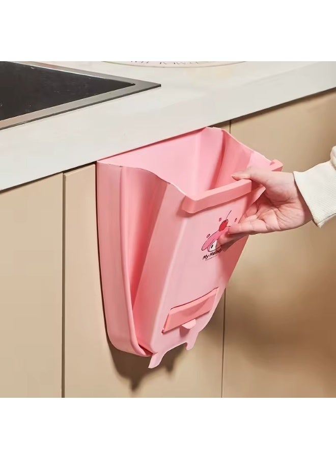 Foldable hanging kitchen trash can – High-quality ABS and silicone waste bin, easy to use, space-saving, multi-purpose for kitchen, bathroom, garage, or any household space - Pink - Image 3