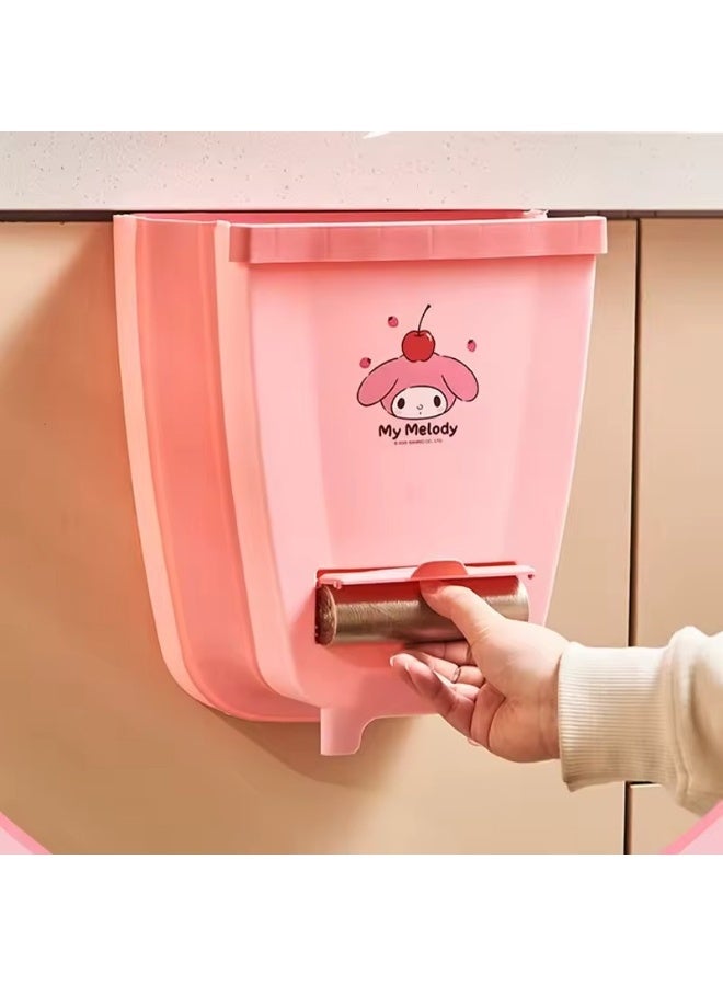 Foldable hanging kitchen trash can – High-quality ABS and silicone waste bin, easy to use, space-saving, multi-purpose for kitchen, bathroom, garage, or any household space - Pink - Image 2