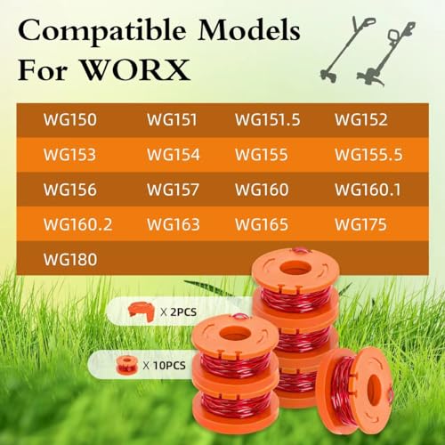 YMHB Trimmer Spool Line for Worx,12 Pack WA0010 Edger Spools Replacement for Worx, Trimmer Line Refills 0.065 inch for Worx, Suitable for Worx String Trimmers(10 Grass Trimmer Line, 2 Trimmer Cap) - Image 4