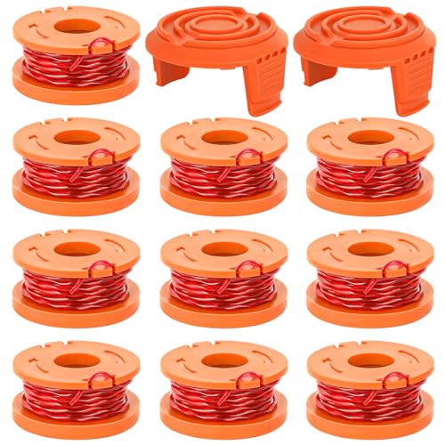 YMHB Trimmer Spool Line for Worx,12 Pack WA0010 Edger Spools Replacement for Worx, Trimmer Line Refills 0.065 inch for Worx, Suitable for Worx String Trimmers(10 Grass Trimmer Line, 2 Trimmer Cap) - Image 1
