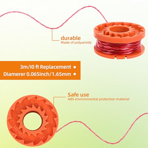 YMHB Trimmer Spool Line for Worx,12 Pack WA0010 Edger Spools Replacement for Worx, Trimmer Line Refills 0.065 inch for Worx, Suitable for Worx String Trimmers(10 Grass Trimmer Line, 2 Trimmer Cap) - Image 2