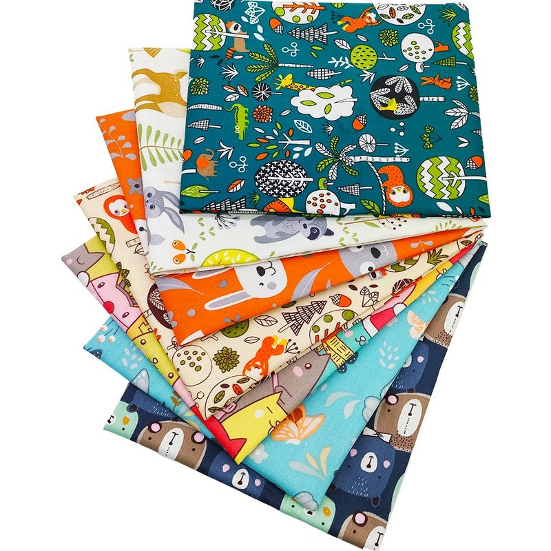 QiMicody Fat Quarters Fabric Bundles, 7 Pcs 100% Cotton 19.69â€ x 19.69â€ (50cmx50cm) Precut Quilting Fabric Squares Sheets for DIY Patchwork Sewing Quilting Crafting, No Repeat Design (Cat Pattern) - Image 1