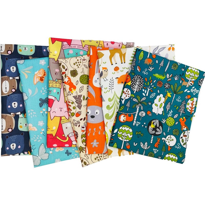 QiMicody Fat Quarters Fabric Bundles, 7 Pcs 100% Cotton 19.69â€ x 19.69â€ (50cmx50cm) Precut Quilting Fabric Squares Sheets for DIY Patchwork Sewing Quilting Crafting, No Repeat Design (Cat Pattern) - Image 3