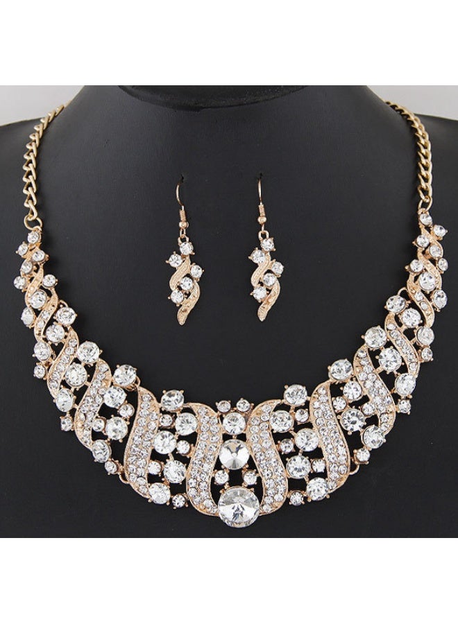 NIBEMINENT Fashionable Gemstone Metal Geometric Sparkling Necklace and Earring Set