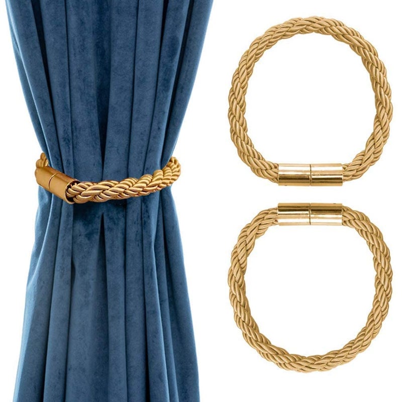 Kunya Magnetic Curtain Tie Backs Clips Curtain Buckles Holdbacks Binding Weaving Tie Band 2 Pieces for Home Office Decorative MediumRandom Color - Image 1