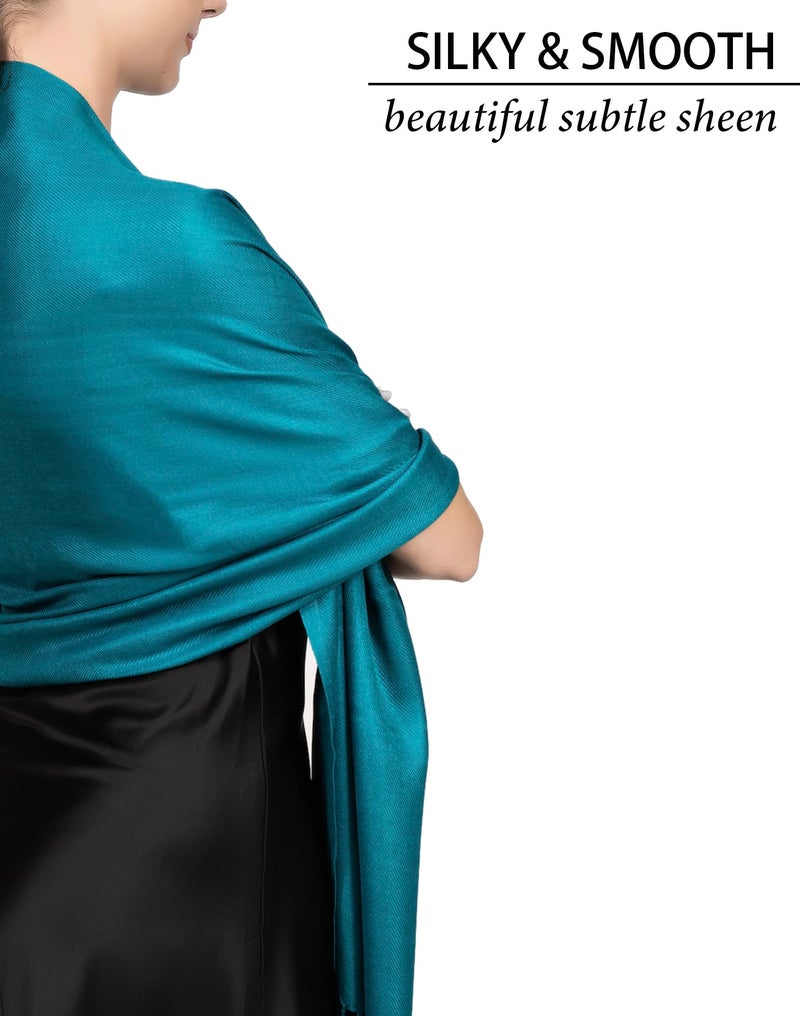 Achillea Soft Silky Pashmina Scarf for Women â€“ Shawl Wrap for Evening Dresses, Bridesmaids, Weddings & Everyday Wear (Teal) - Image 3