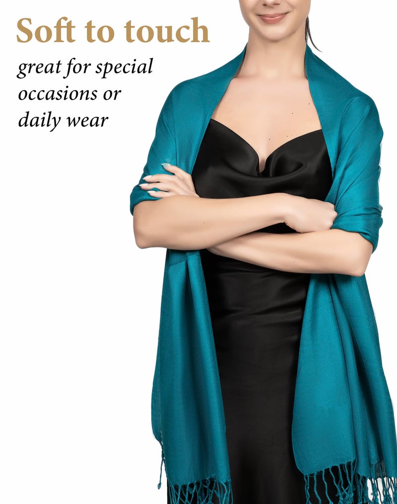 Achillea Soft Silky Pashmina Scarf for Women â€“ Shawl Wrap for Evening Dresses, Bridesmaids, Weddings & Everyday Wear (Teal) - Image 1
