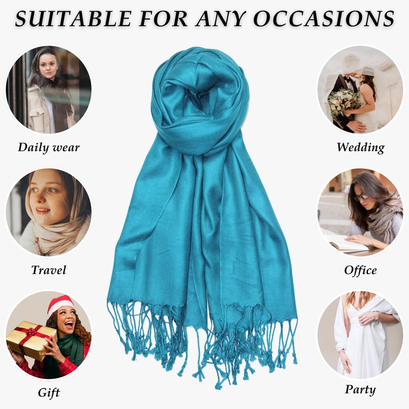 Achillea Soft Silky Pashmina Scarf for Women â€“ Shawl Wrap for Evening Dresses, Bridesmaids, Weddings & Everyday Wear (Teal) - Image 5