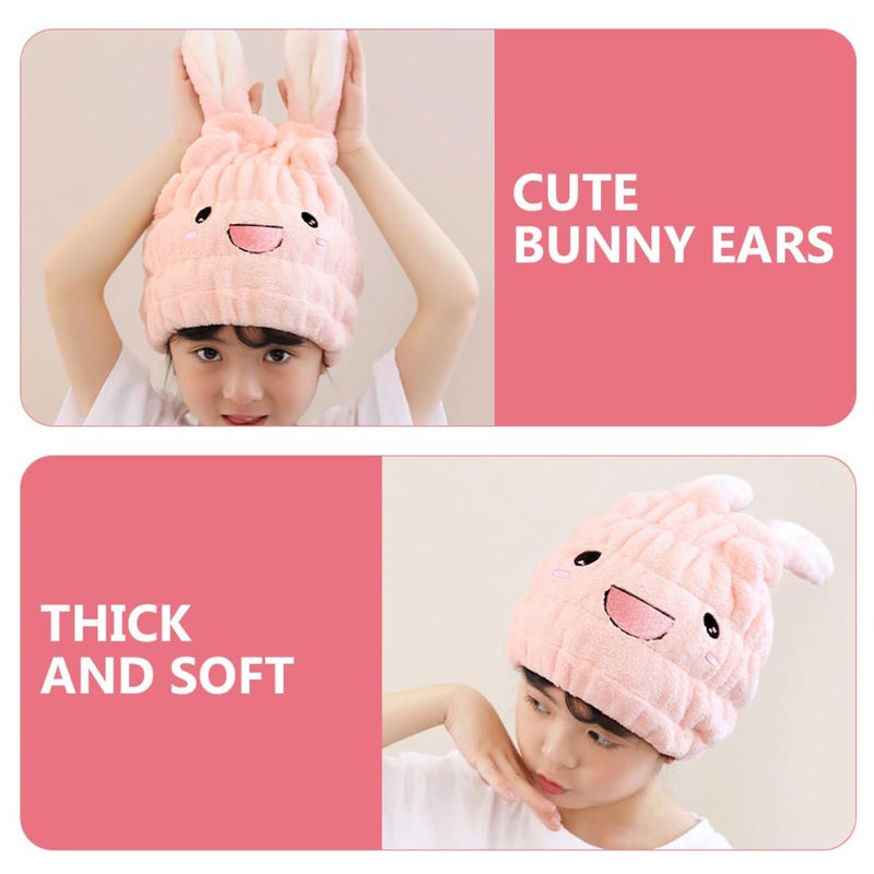 Quick Dry Hair Towel Wrap Cap With Super Absorbent Microfiber Bunny Ears Light Pink - Image 4