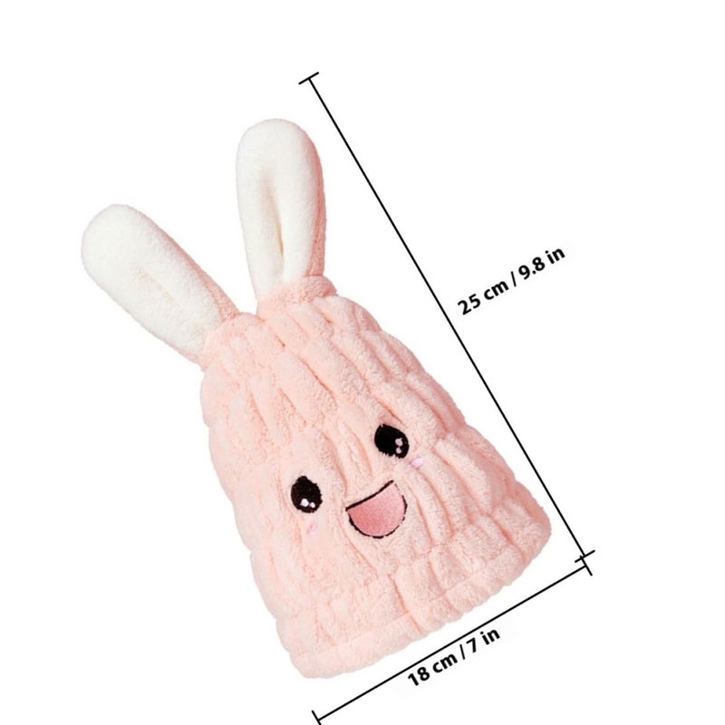 Quick Dry Hair Towel Wrap Cap With Super Absorbent Microfiber Bunny Ears Light Pink - Image 3