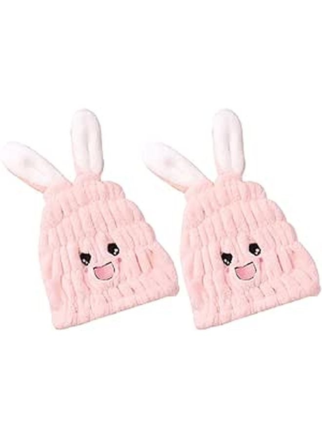 Quick Dry Hair Towel Wrap Cap With Super Absorbent Microfiber Bunny Ears Light Pink - Image 1