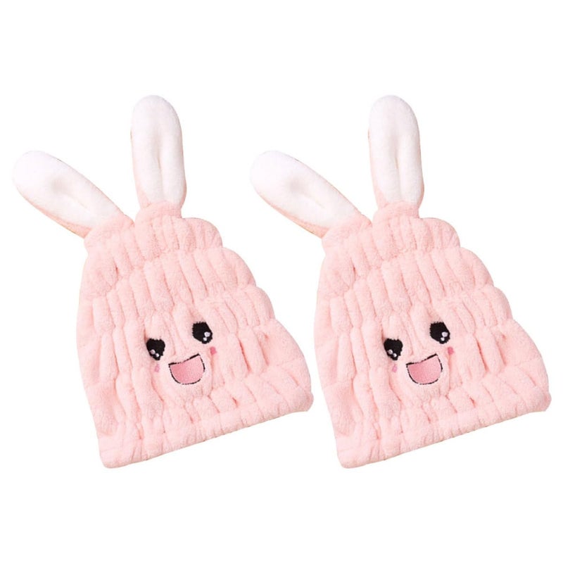 Quick Dry Hair Towel Wrap Cap With Super Absorbent Microfiber Bunny Ears Light Pink - Image 2