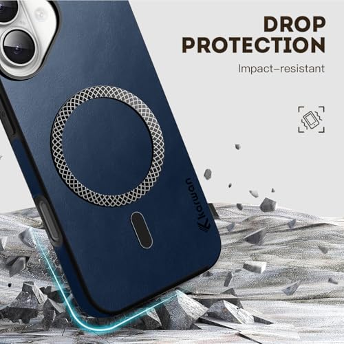 KARWAN Shockproof Hybrid Leather Finish Back Case Cover Compatible with iPhone 16 with Wireless MagEaze Charging Cover, Anti-Scratch Shield Case with Strong Minimalist Design (Blue) - Image 5