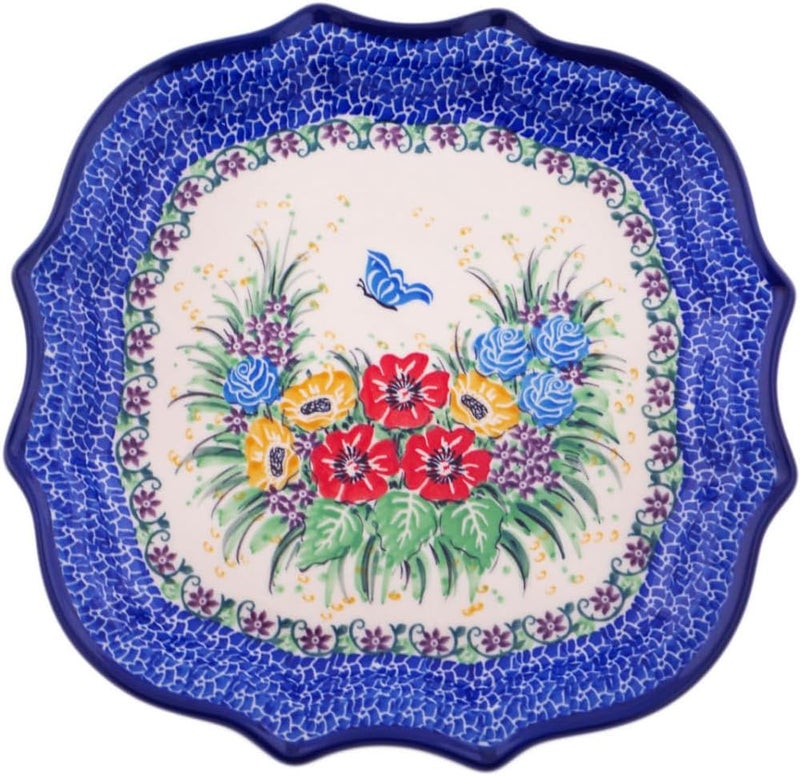 Polmedia Polish Pottery Authentic Polish Pottery 8 Point Plate Signature UNIKAT in Butterfly Escape Design Handmade in Bolesawiec Poland by Ceramika Artystyczna  Certificate of Authenticity  - Image 1
